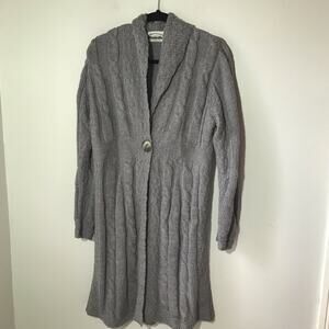 Aran Crafts Ireland 100% merino wool grey cable knit long length cardigan S